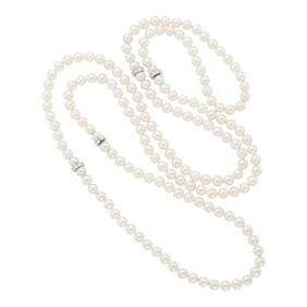 Long Cultured Pearl, Platinum and Diamond Necklace/Four Necklaces Combination