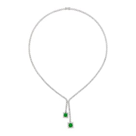 White Gold, Diamond and Emerald Necklace