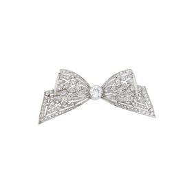 Edwardian Platinum and Diamond Bow Brooch