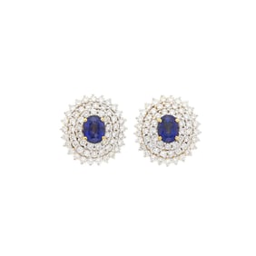 Pair of Two-Color Gold, Sapphire and Diamond Earrings
