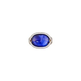 Gold, Platinum, Cabochon Sapphire and Diamond Ring