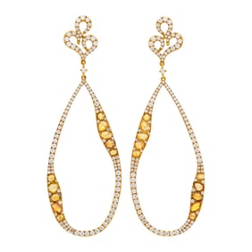 Pair of Gold, Colored Diamond and Diamond Pendant-Earrings