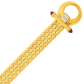 Two-Color Gold and Cabochon Ruby Bracelet