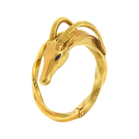 Gold and Sapphire Ram's Head Bangle Bracelet