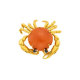 Mellerio Gold, Coral and Sapphire Crab Clip-Brooch