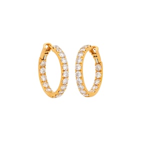 Pair of Gold and Diamond Hoop Earrings