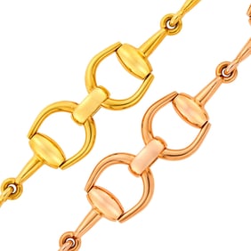Gucci Pair of Two-Color Gold 'Horsebit' Bracelets