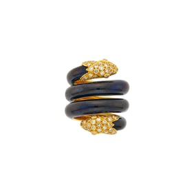 Christian Dior Gold, Black Enamel and Diamond Coiled Serpent Ring