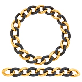 Gold and Black Onyx Curb Link Necklace/Bracelet Combination