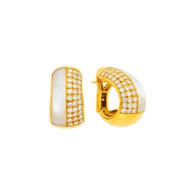 Bulgari Pair of Gold, Mother-of-Pearl and Diamond Hoop Earrings