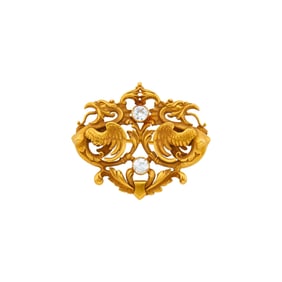 Antique Gold and Diamond Dragon Brooch