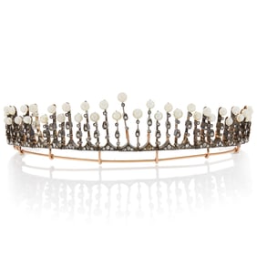 Silver, Rose Gold, Pearl and Diamond Tiara