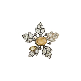 Antique Silver, Gold, Topaz and Diamond Flower Brooch
