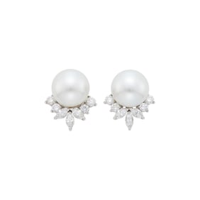 Pair of White Gold, South Sea Cultured Pearl and Diamond Earrings with Interchangeable Tahitian Gray