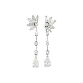 Pair of Platinum and Diamond Pendant-Earrings