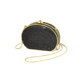 Judith Leiber Gilt-Metal and Black Rhinestone Clutch