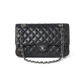 Chanel Black Quilted Caviar Leather Double Flap Bag