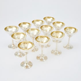 Set of Twelve Frank W. Smith Silver Co. Sterling Silver and Parcel Gilt Stemmed Cordials