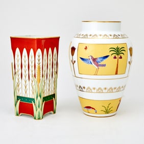 Two French Gilt and Hand-Painted Porcelain "Egyptian" Vases Retailed by Tiffany & Co.