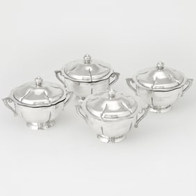 Set of Four Mexican Silver Covered Bowls