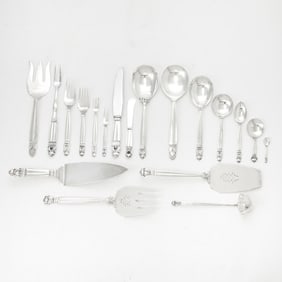 Georg Jensen Sterling Silver "Acorn" Pattern Flatware Service