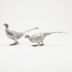 Two German 800 Quality Silver Graduated Figures of Pheasants