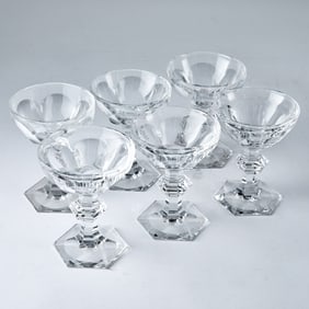 Set of Twenty-Four Baccarat Blown Glass "Harcourt-Versailles Cut" Pattern Champagne Coupes