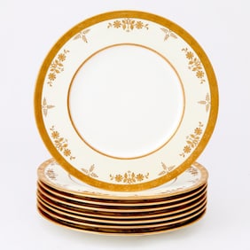 Set of Eight MIntons Gilt Decorated Porcelain Dinner Plates