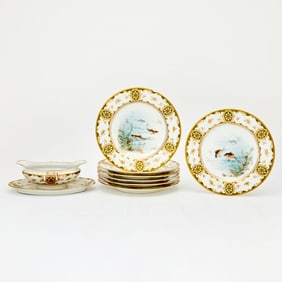 Limoges Hand-Painted Porcelain Part Fish Service