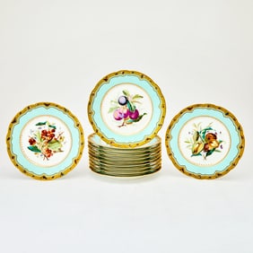 Set of Twelve Limoges Hand-Painted Porcelain Fruit Plates