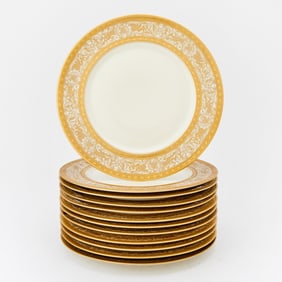 Set of Twelve Heinrich & Co. Gilt-Decorated Porcelain Service Plates