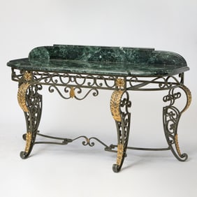 Art Deco Style Marble Top Parcel-Gilt Iron Console