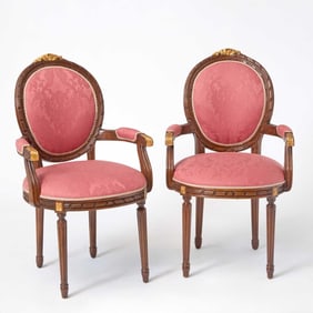 Set of Ten Louis XVI Style Parcel-Gilt Mahogany Armchairs