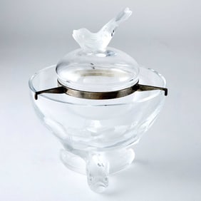 Lalique Molded Glass and Metal "Igor" Pattern Caviar Server With Cover Late 20th/early 21st century