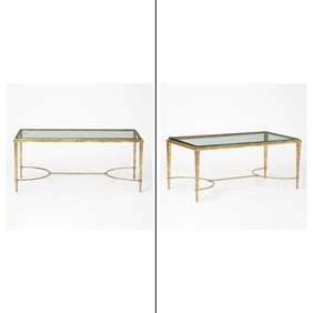 Pair of Gilt-Iron and Glass Low Tables