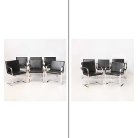 Set of Eleven Mies van der Rohe Metal and Upholstered Flat Art "Brno" Armchairs 1980s
