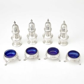 Set of Four American Sterling Silver Open Salts and Four Pepper Casters