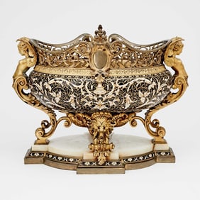 Napoleon III Gilt-Bronze, Cloisonné Enamel and Onyx Footed Jardinière