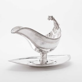 Continental Empire Style Silver Sauceboat on Stand