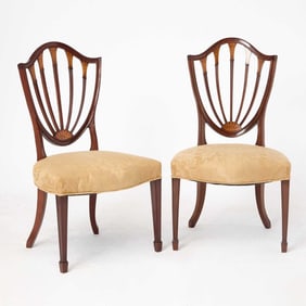 Set of Eight George III Style Inlaid Mahogany Dining Side Chairs
