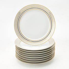 Puiforcat Set of Nine “1930” Pattern Limoges Porcelain Dinner Plates
