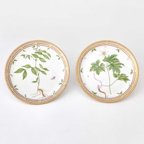 Set of Two Royal Copenhagen Flora Danica Porcelain Circular Trays