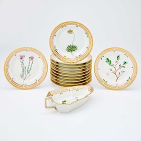 Set of Twelve Royal Copenhagen Flora Danica Porcelain Bread and Butter Plates