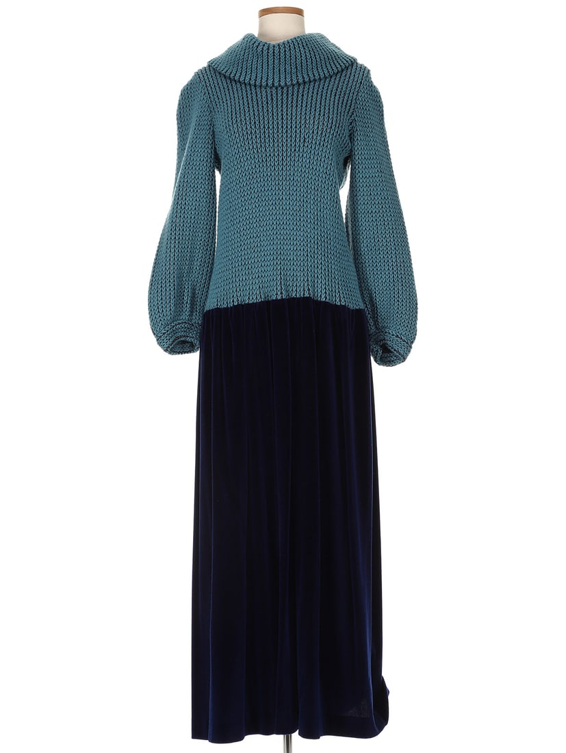Christian Dior Marine Blue & Royal Blue Cable Knit & Velour Maxi Dress (1 of 1)