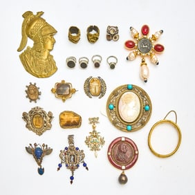 Group of Grand Tour Style Intaglio and Metal Costume Jewelry