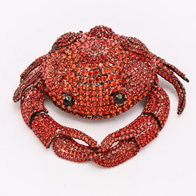 Bettina Von Walhof Red Rhinestone Crab Brooch