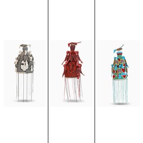 Three Yoruba Beadwork Hats Together with Two other examples