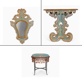 Venetian Rococo Style Painted Console and Mirror