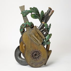Continental Carved and Polychrome Painted Wood Musical Trophy