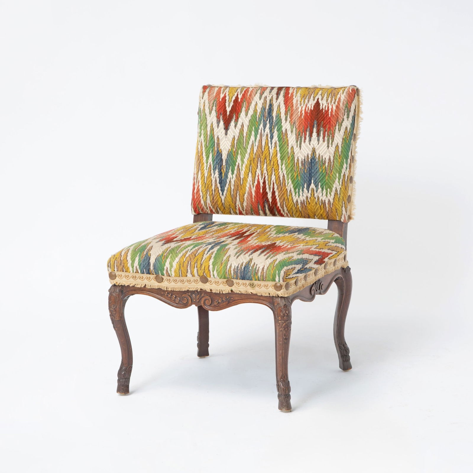 Louis XV Style Fruitwood Bargello Upholstered Side Chair (1 of 5)